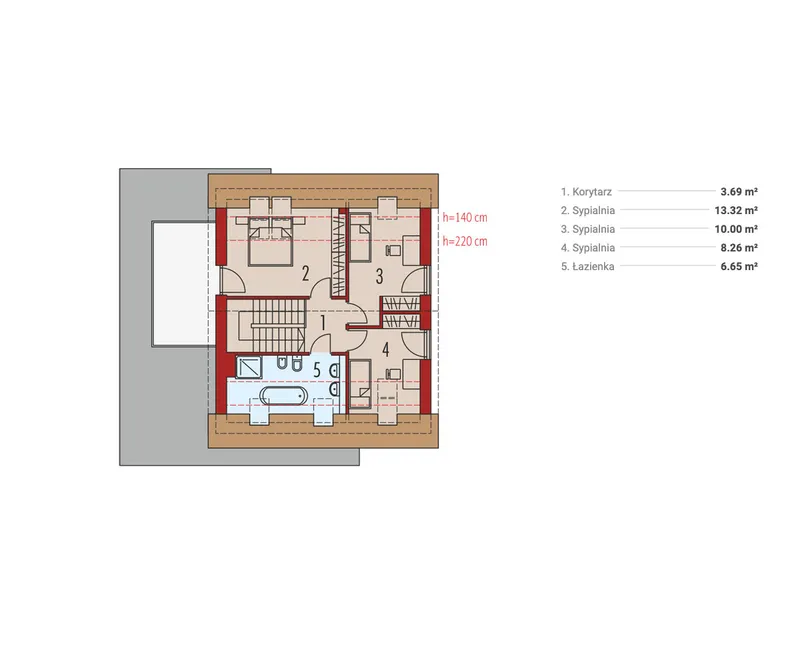 Antras Aukštas 1 – Namo projektas su mansarda 130 m², 3 Miegamieji — 45606R