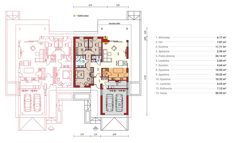 Pirmas Aukštas 1 – Vieno aukšto namo projektas 150 m², 3 Miegamieji — 11458R