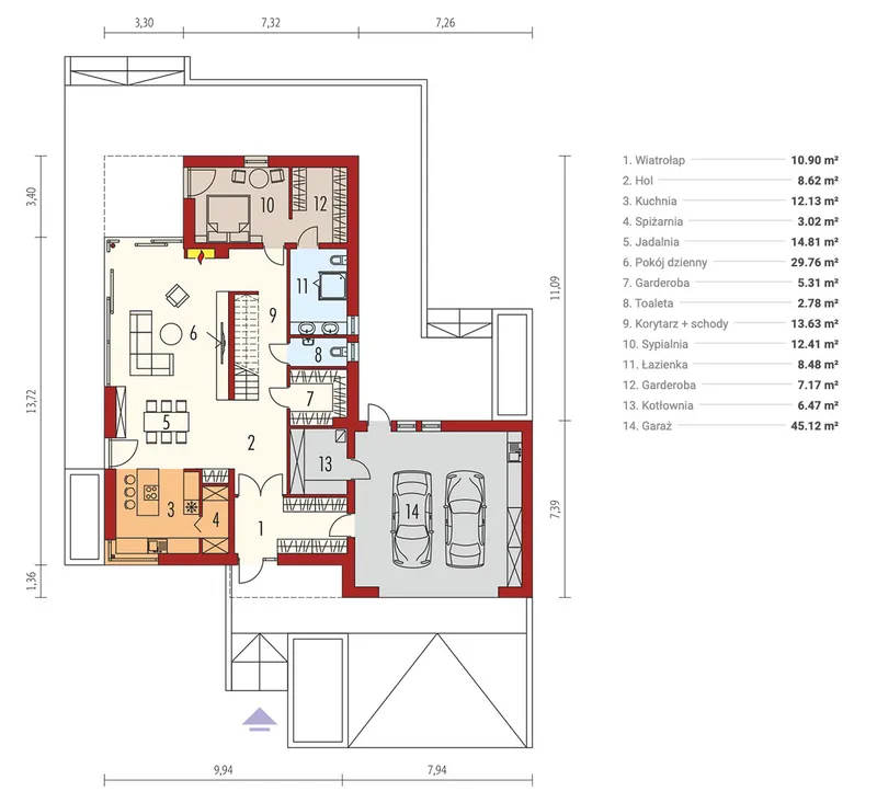 Pirmas Aukštas 1 – Namo projektas su mansarda 290 m², 4 Miegamieji — 10039R