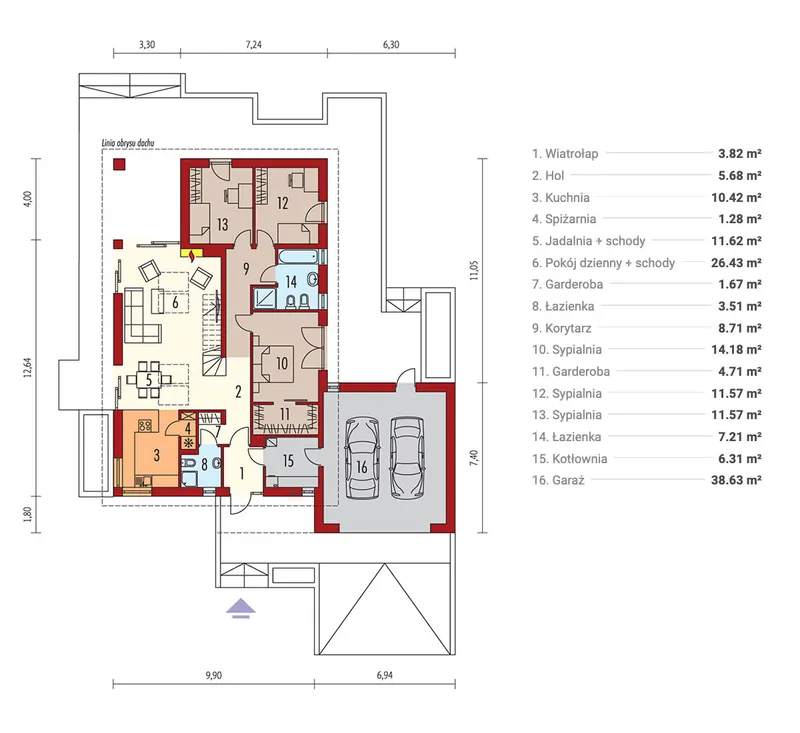 Pirmas Aukštas 1 – Namo projektas su mansarda 181 m², 3 Miegamieji — 41986R