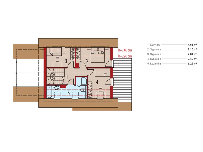 Antras Aukštas 1 – Namo projektas su mansarda 90 m², 3 Miegamieji — 60922R