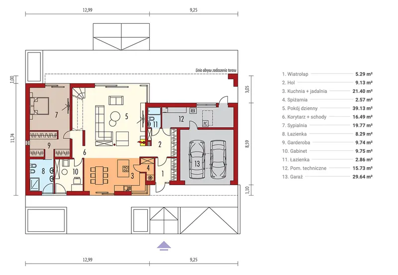 Pirmas Aukštas 1 – Namo projektas su mansarda 261 m², 4 Miegamieji — 50202R