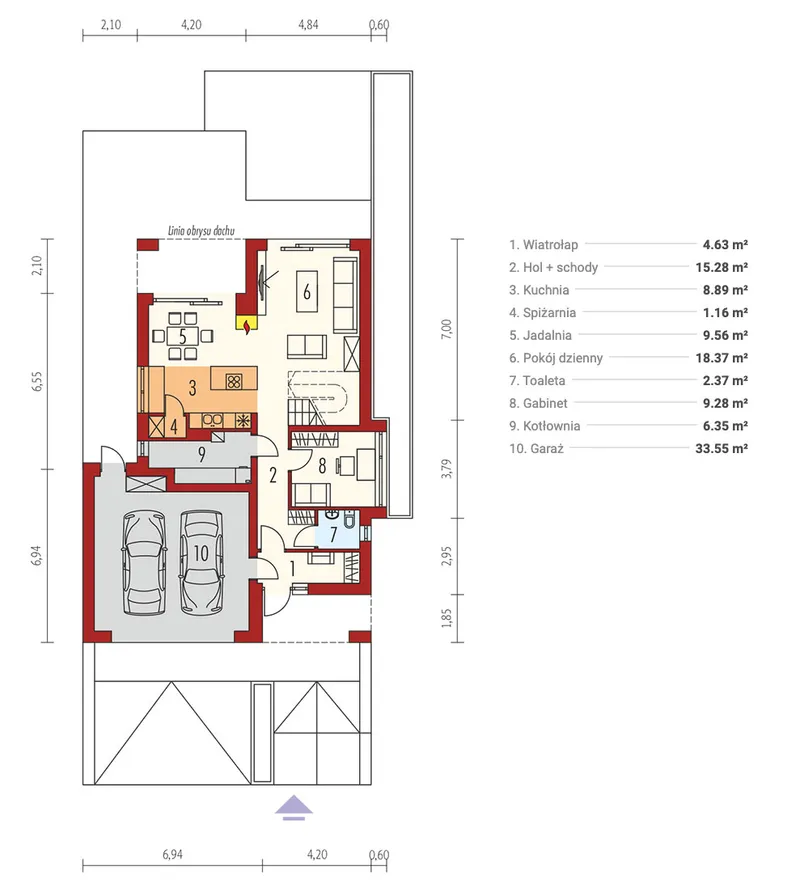 Pirmas Aukštas 1 – Namo projektas su mansarda 175 m², 3 Miegamieji — 64342R