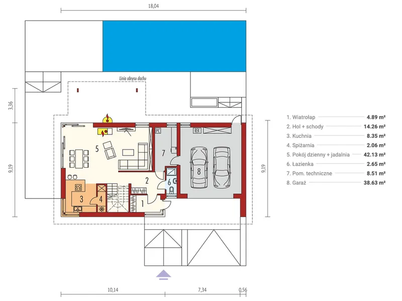 Pirmas Aukštas 1 – Namo projektas su mansarda 207 m², 3 Miegamieji — 20457R