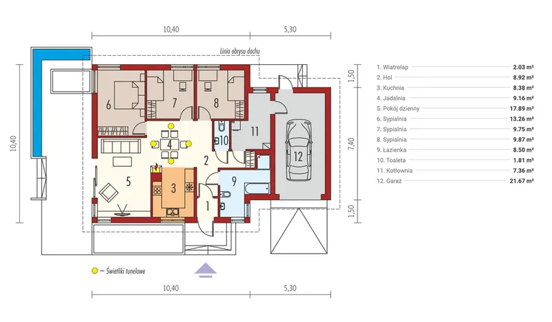 Pirmas Aukštas 1 – Vieno aukšto namo projektas 119 m², 3 Miegamieji — 53126R
