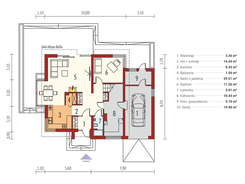 Pirmas Aukštas 1 – Namo projektas su mansarda 161 m², 3 Miegamieji — 77220R