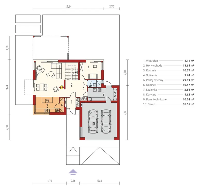 Pirmas Aukštas 1 – Namo projektas su mansarda 194 m², 3 Miegamieji — 23179R
