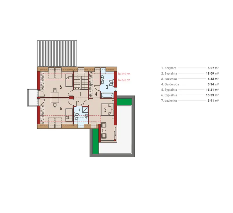 Antras Aukštas 1 – Namo projektas su mansarda 194 m², 3 Miegamieji — 23179R