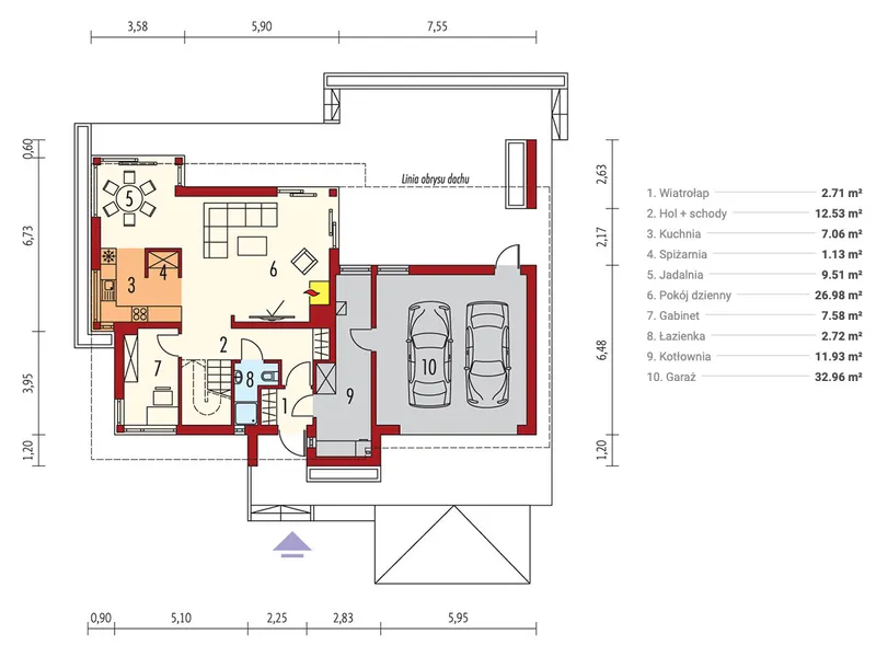 Pirmas Aukštas 1 – Dviejų aukštų namo projektas 175 m², 3 Miegamieji — 11864R