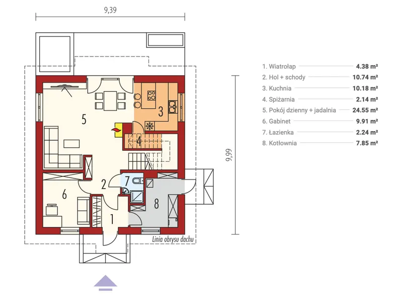 Pirmas Aukštas 1 – Namo projektas su mansarda 124 m², 3 Miegamieji — 22603R