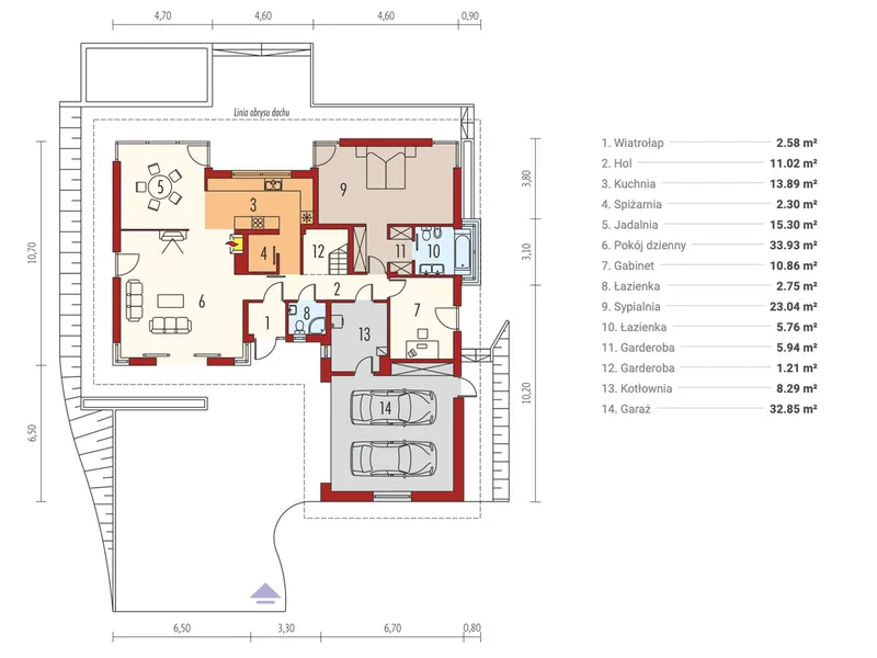Pirmas Aukštas 1 – Namo projektas su mansarda 228 m², 4 Miegamieji — 92731R