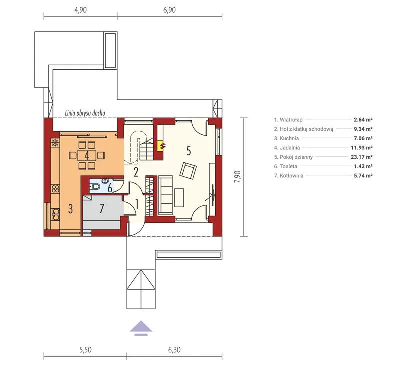 Pirmas Aukštas 1 – Namo projektas su mansarda 106 m², 3 Miegamieji — 79107R