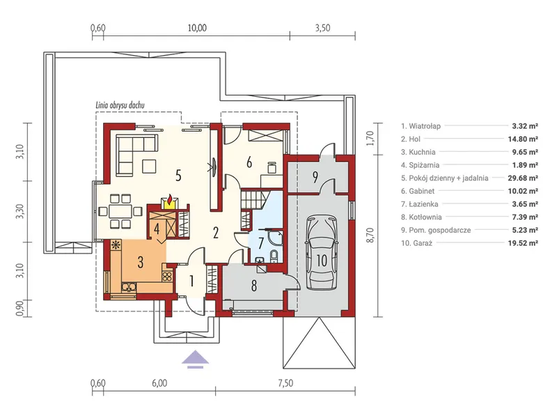 Pirmas Aukštas 1 – Namo projektas su mansarda 154 m², 3 Miegamieji — 45898R