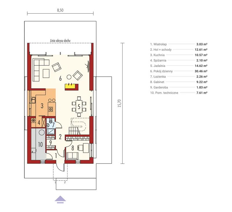 Pirmas Aukštas 1 – Namo projektas su mansarda 160 m², 3 Miegamieji — 21895R