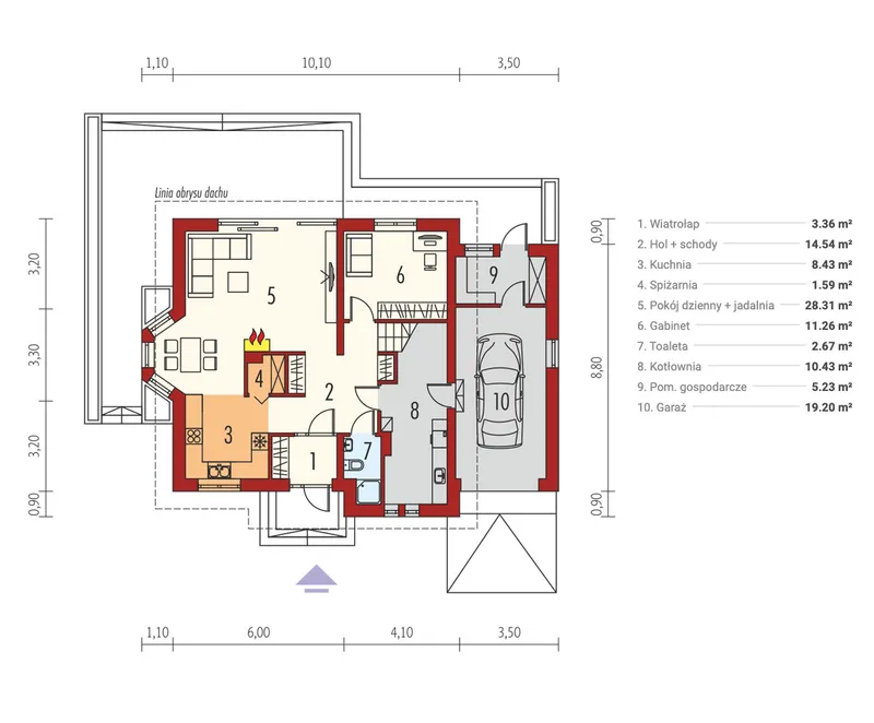 Pirmas Aukštas 1 – Namo projektas su mansarda 157 m², 3 Miegamieji — 97940R