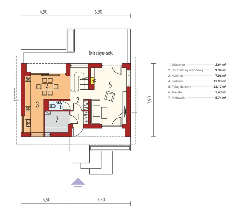 Pirmas Aukštas 1 – Namo projektas su mansarda 106 m², 3 Miegamieji — 69745R