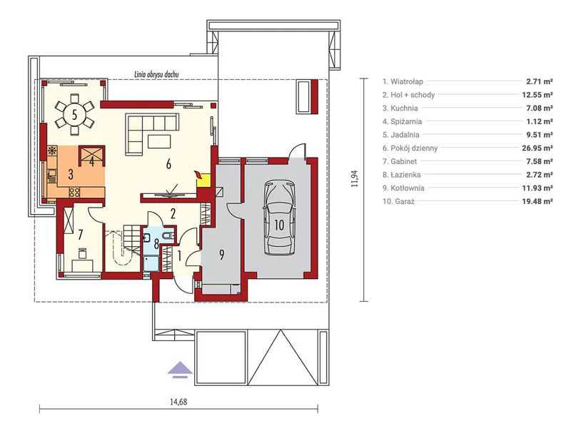 Pirmas Aukštas 1 – Dviejų aukštų namo projektas 161 m², 3 Miegamieji — 24369R