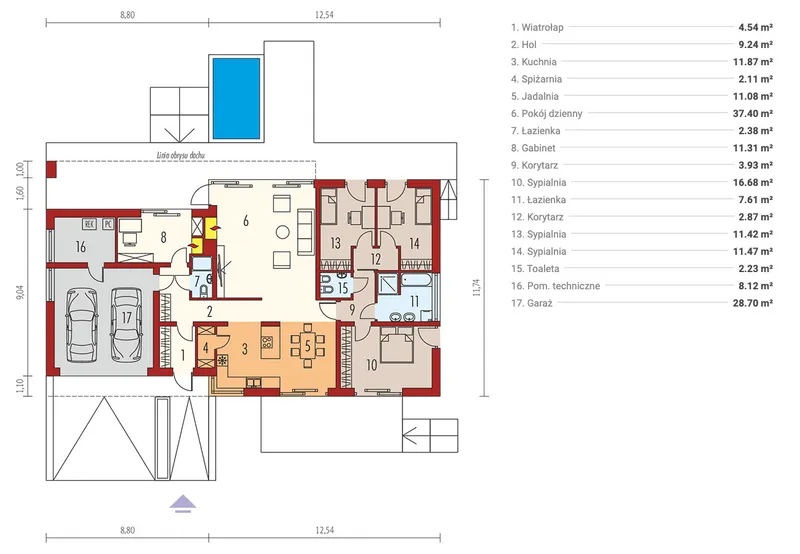Pirmas Aukštas 1 – Vieno aukšto namo projektas 183 m², 3 Miegamieji — 12800R