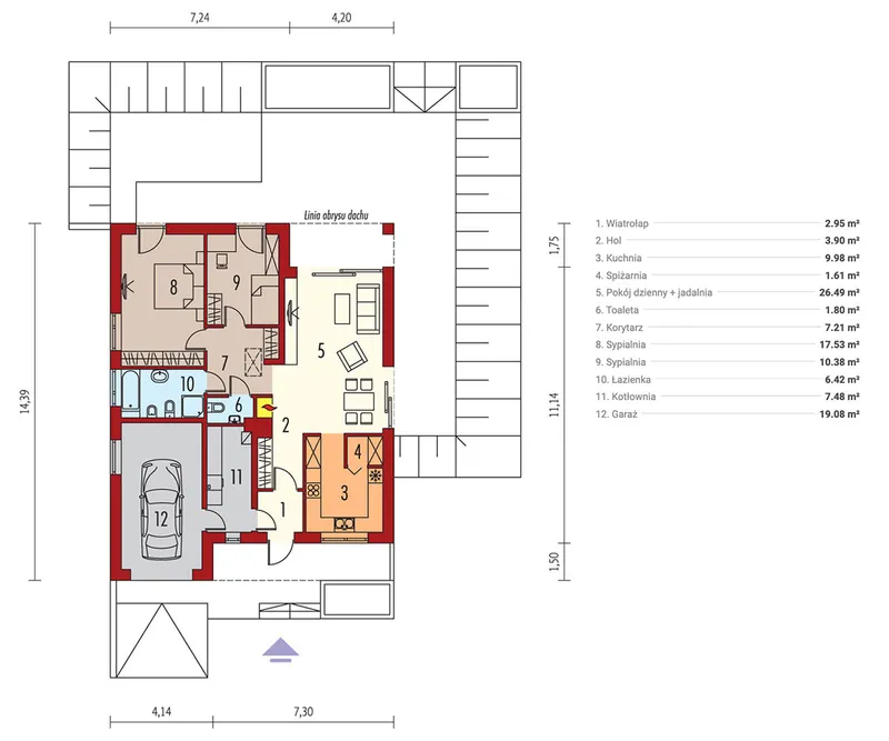 Pirmas Aukštas 1 – Vieno aukšto namo projektas 115 m², 2 Miegamieji — 36098R