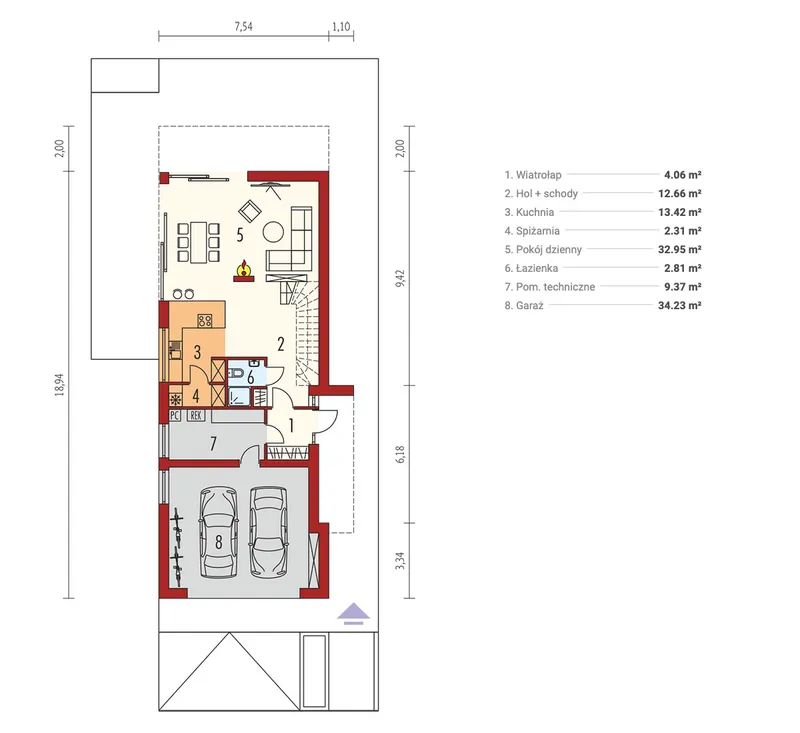 Pirmas Aukštas 1 – Namo projektas su mansarda 199 m², 4 Miegamieji — 89684R