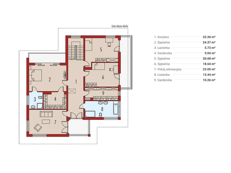Antras Aukštas 1 – Dviejų aukštų namo projektas 368 m², 4 Miegamieji — 75606R