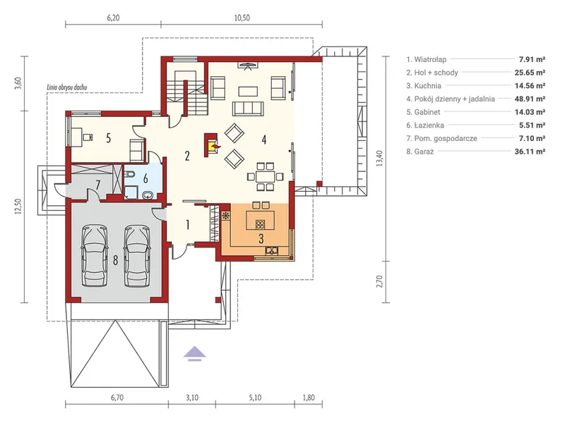 Pirmas Aukštas 1 – Dviejų aukštų namo projektas 368 m², 4 Miegamieji — 75606R
