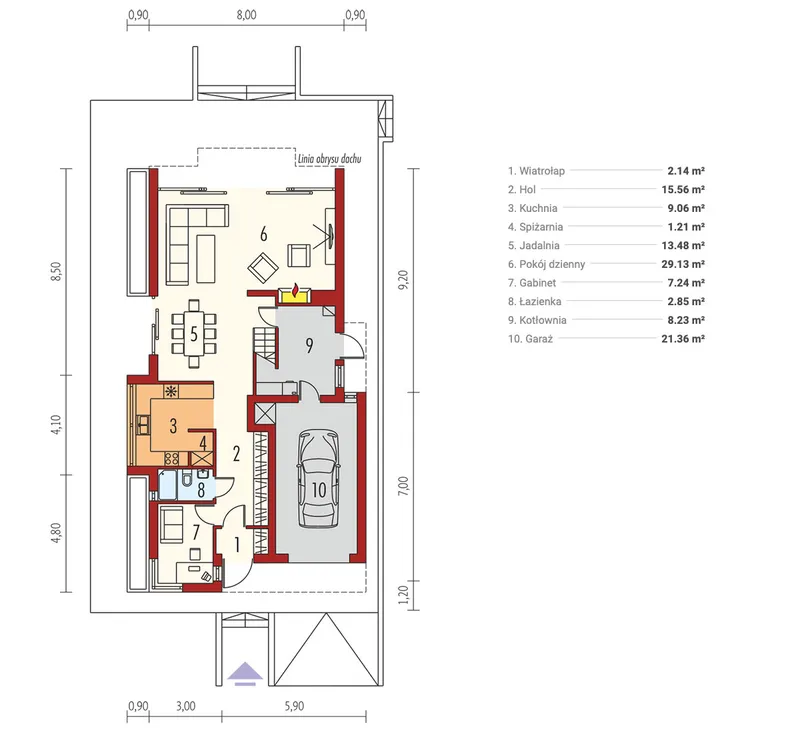 Pirmas Aukštas 1 – Namo projektas su mansarda 195 m², 3 Miegamieji — 93948R
