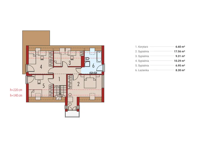 Antras Aukštas 1 – Namo projektas su mansarda 140 m², 4 Miegamieji — 69913R