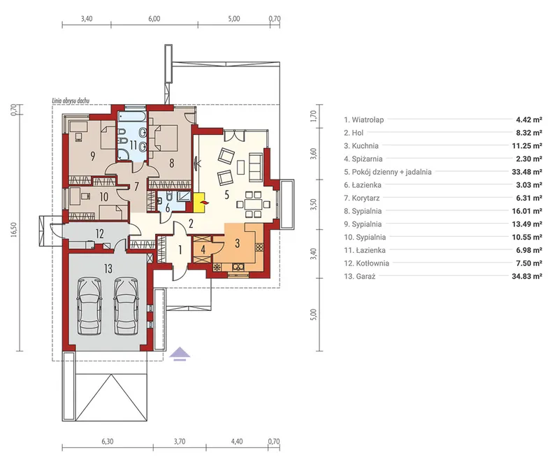 Pirmas Aukštas 1 – Vieno aukšto namo projektas 158 m², 3 Miegamieji — 11055R