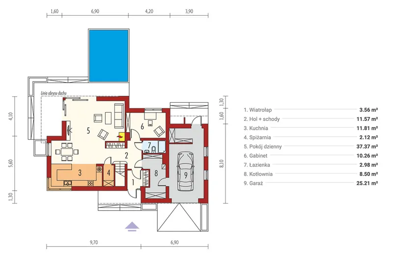 Pirmas Aukštas 1 – Namo projektas su mansarda 178 m², 3 Miegamieji — 66395R