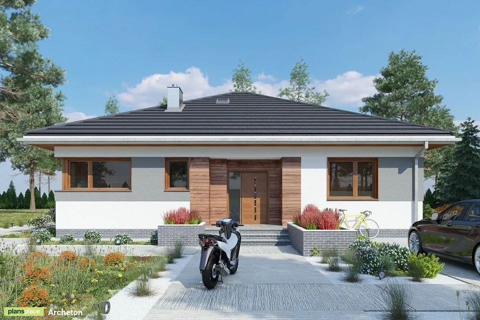 Pagrindiniai vaizdai 1 – Vieno aukšto namo projektas 114 m², 4 Miegamieji — 80233R