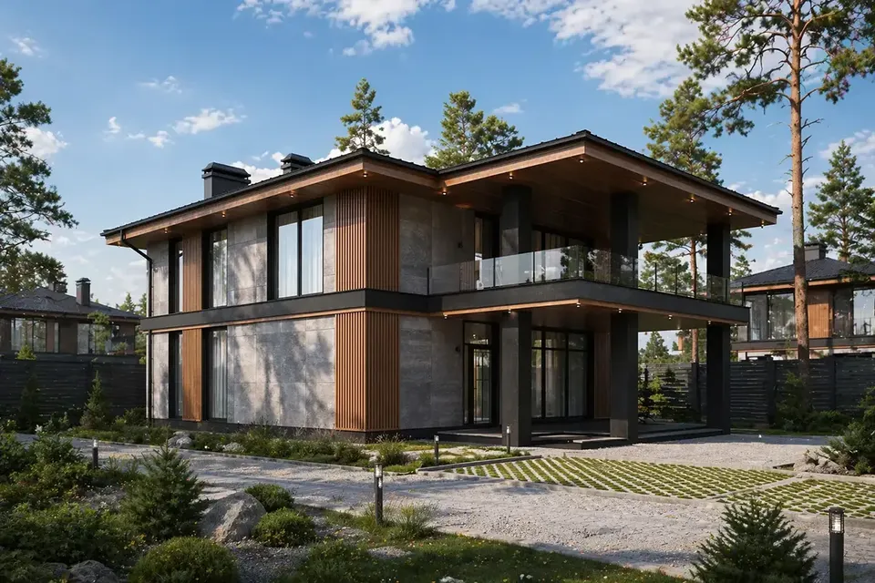 Pagrindiniai vaizdai 2 – Dviejų aukštų namo projektas 193 m², 4 Miegamieji — 21643R