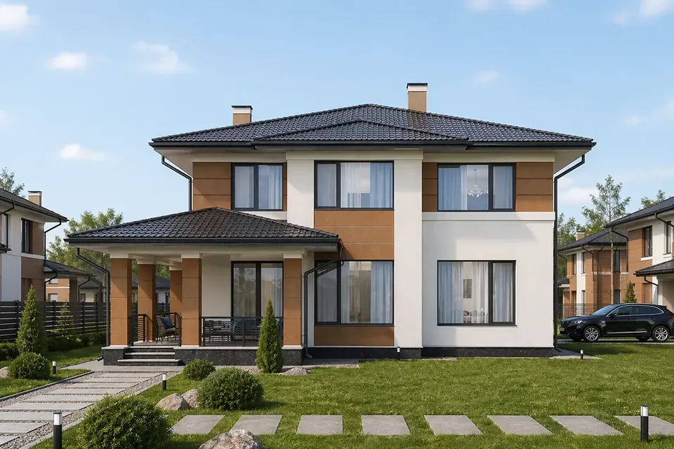Pagrindiniai vaizdai 2 – Dviejų aukštų namo projektas 184 m², 5 Miegamieji — 10542R