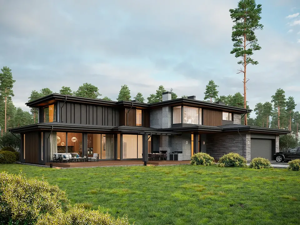 Pagrindiniai vaizdai 2 – Dviejų aukštų namo projektas 423 m², 4 Miegamieji — 41006R