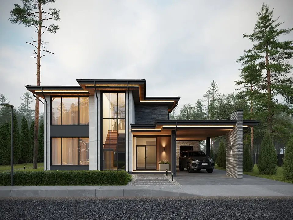Pagrindiniai vaizdai 2 – Dviejų aukštų namo projektas 178 m², 4 Miegamieji — 46093R