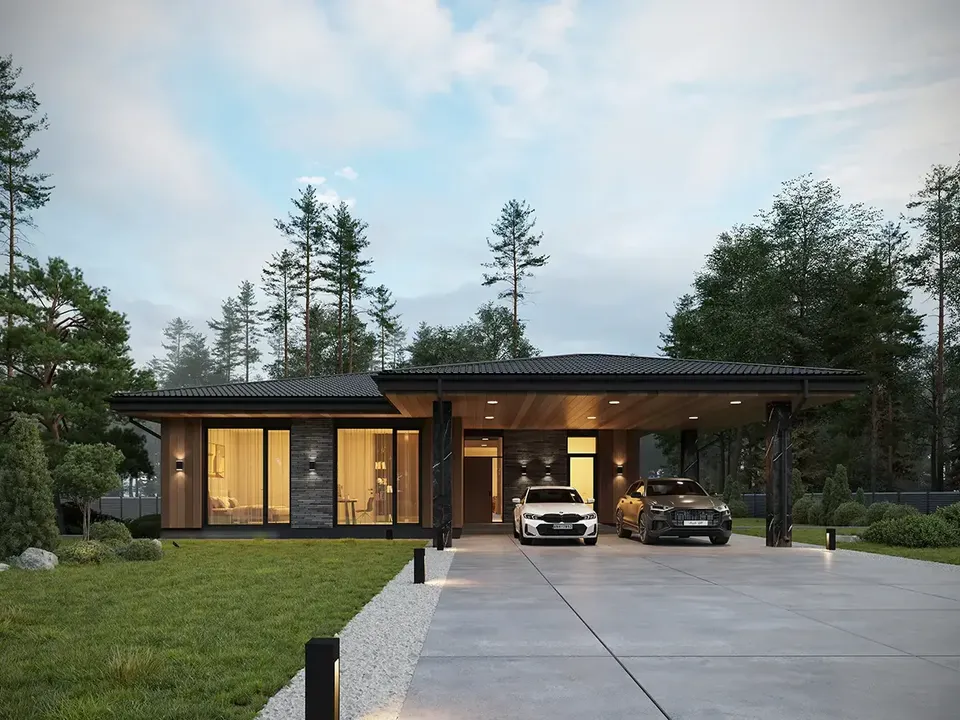 Pagrindiniai vaizdai 2 – Vieno aukšto namo projektas 160 m², 3 Miegamieji — 93906R