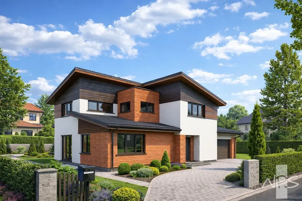 Pagrindiniai vaizdai 1 – Dviejų aukštų namo projektas 194 m², 3 Miegamieji — 90888R
