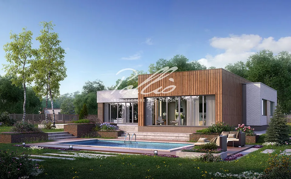 Pagrindiniai vaizdai 1 – Vieno aukšto namo projektas 217 m², 3 Miegamieji — 87176C