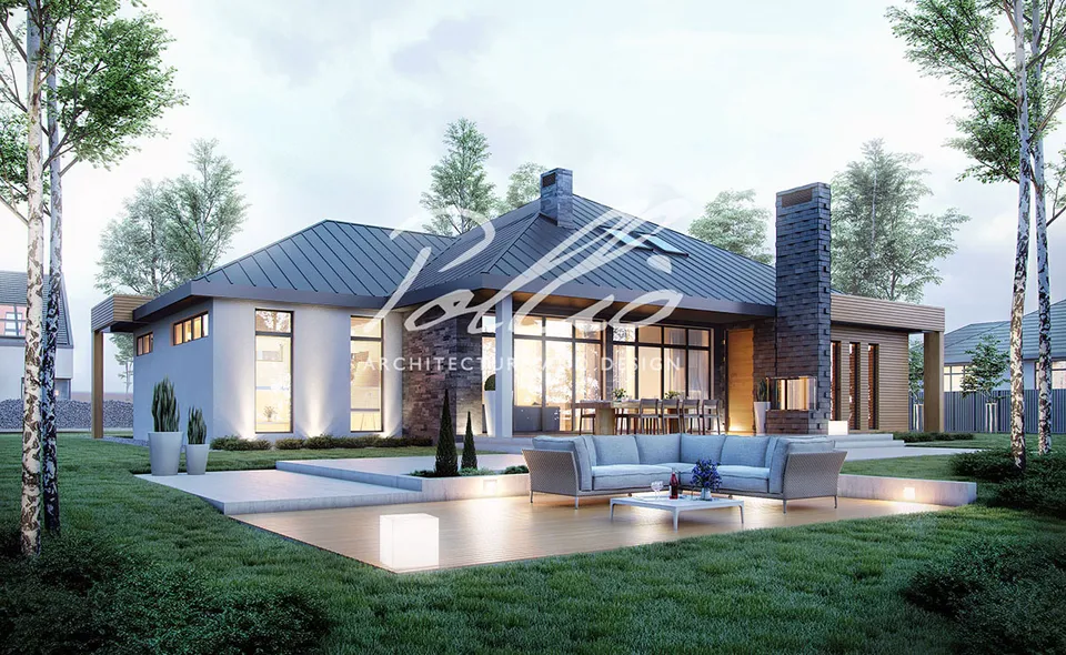 Pagrindiniai vaizdai 2 – Vieno aukšto namo projektas 260 m², 3 Miegamieji — 66131C