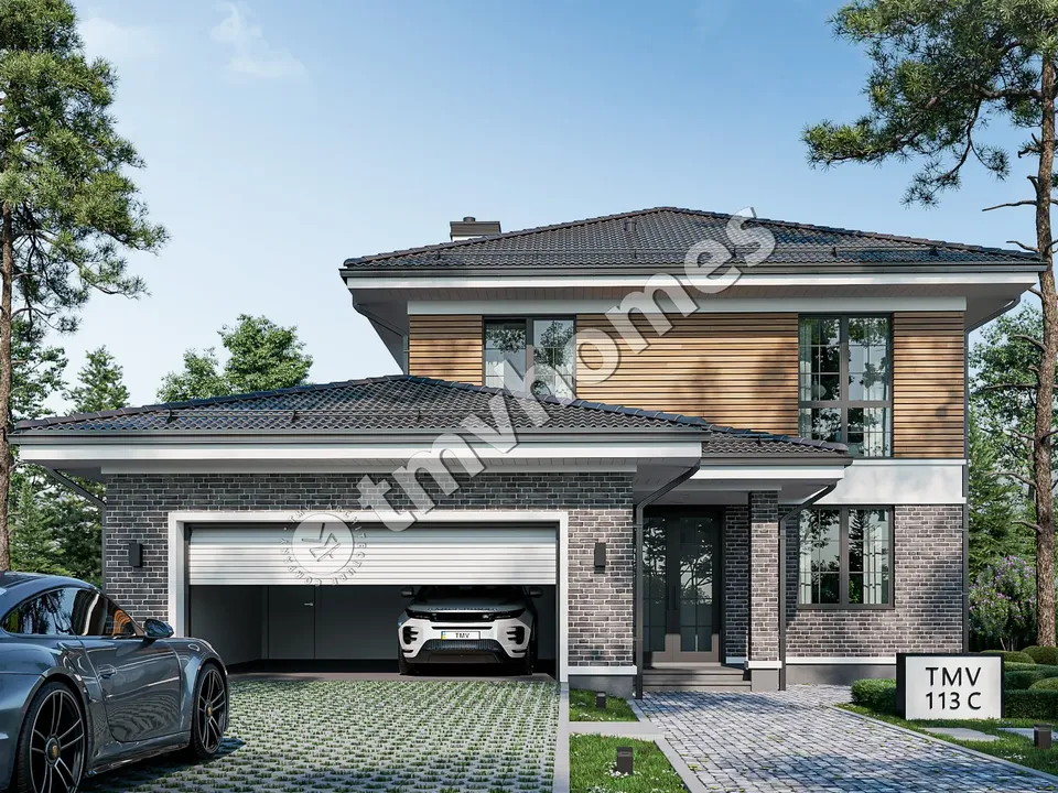 Pagrindiniai vaizdai 2 – Dviejų aukštų namo projektas 227 m², 4 Miegamieji — 94373C