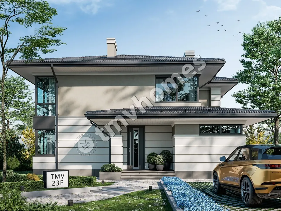 Pagrindiniai vaizdai 2 – Dviejų aukštų namo projektas 279 m², 4 Miegamieji — 66123C