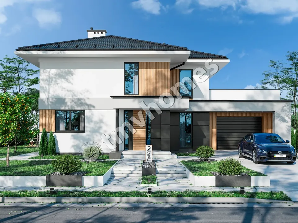 Pagrindiniai vaizdai 2 – Dviejų aukštų namo projektas 270 m², 2 Miegamieji — 90840C