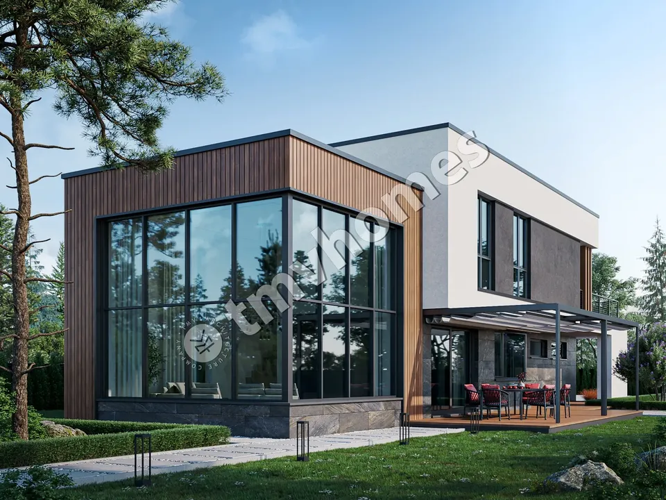 Pagrindiniai vaizdai 2 – Dviejų aukštų namo projektas 240 m², 3 Miegamieji — 57448C
