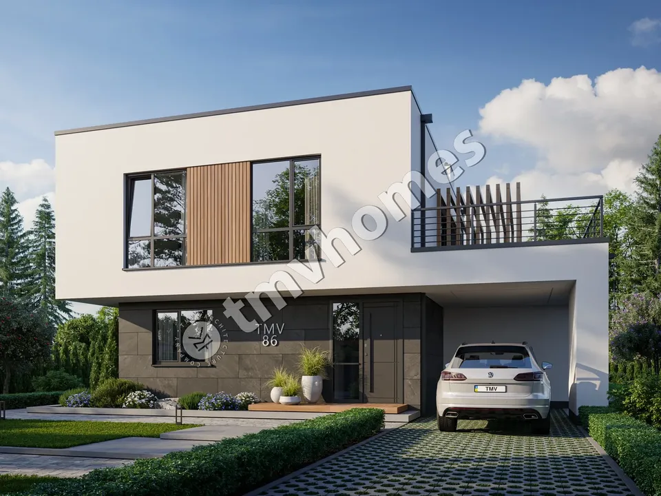 Pagrindiniai vaizdai 2 – Dviejų aukštų namo projektas 197 m², 3 Miegamieji — 91457C