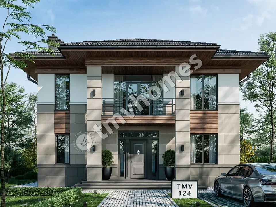 Pagrindiniai vaizdai 2 – Dviejų aukštų namo projektas 231 m², 3 Miegamieji — 62207C