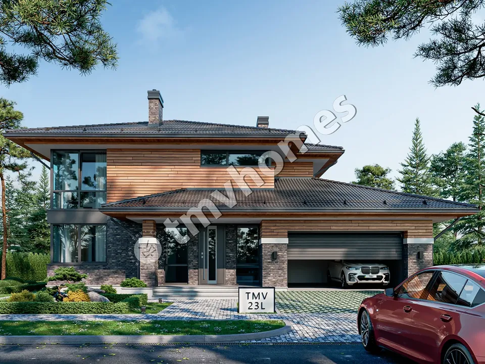 Pagrindiniai vaizdai 2 – Dviejų aukštų namo projektas 299 m², 4 Miegamieji — 18457C