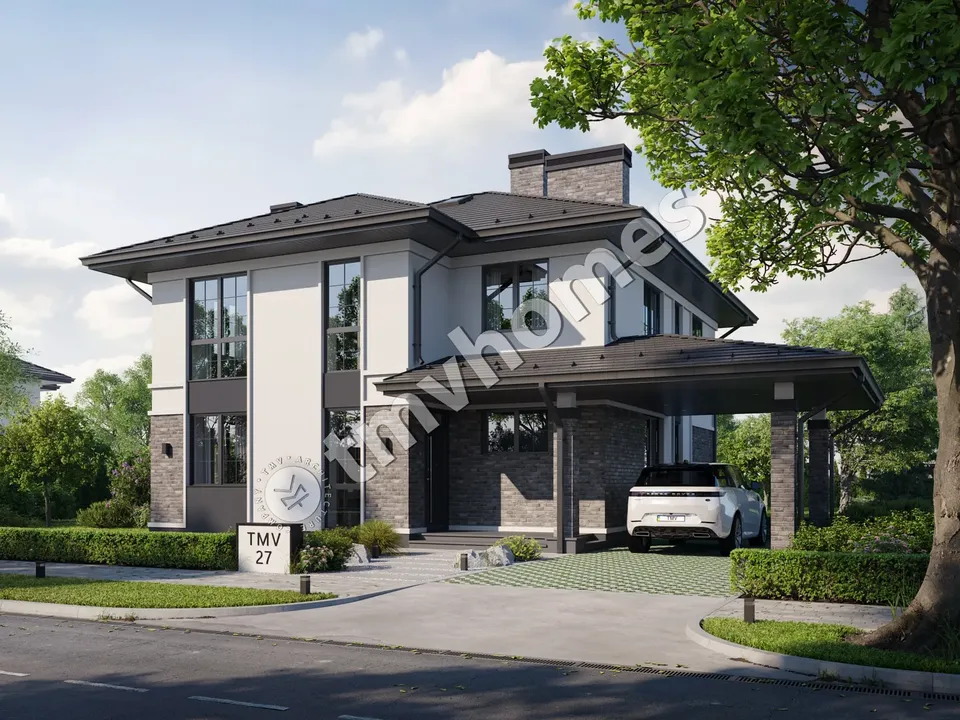 Pagrindiniai vaizdai 2 – Dviejų aukštų namo projektas 205 m², 4 Miegamieji — 70404C