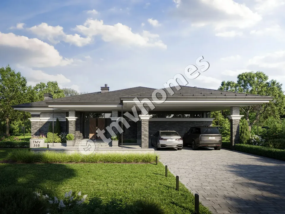Pagrindiniai vaizdai 2 – Vieno aukšto namo projektas 209 m², 3 Miegamieji — 87558C