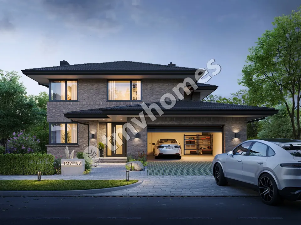 Pagrindiniai vaizdai 2 – Dviejų aukštų namo projektas 307 m², 5 Miegamieji — 38878C