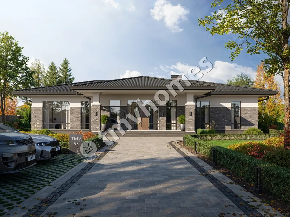 Pagrindiniai vaizdai 2 – Vieno aukšto namo projektas 212 m², 3 Miegamieji — 16713C